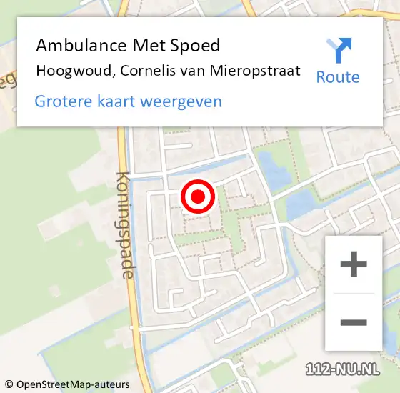 Locatie op kaart van de 112 melding: Ambulance Met Spoed Naar Hoogwoud, Cornelis van Mieropstraat op 18 mei 2023 12:09