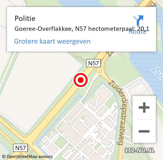 Locatie op kaart van de 112 melding: Politie Goeree-Overflakkee, N57 hectometerpaal: 20,1 op 18 mei 2023 12:33