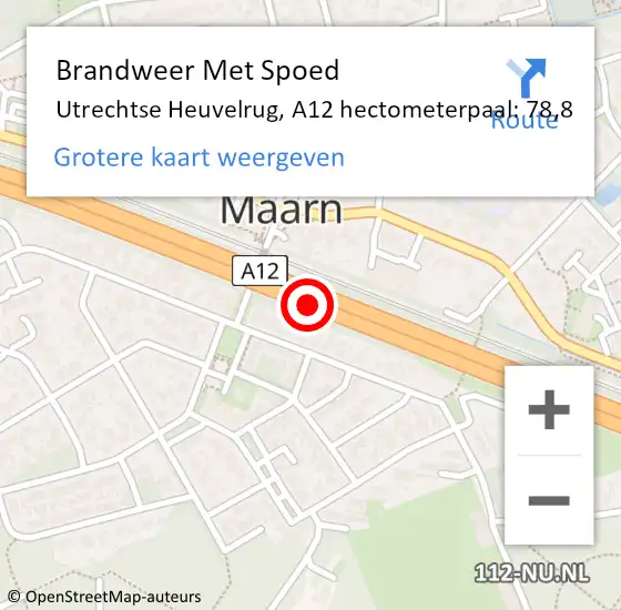 Locatie op kaart van de 112 melding: Brandweer Met Spoed Naar Utrechtse Heuvelrug, A12 hectometerpaal: 78,8 op 18 mei 2023 12:41