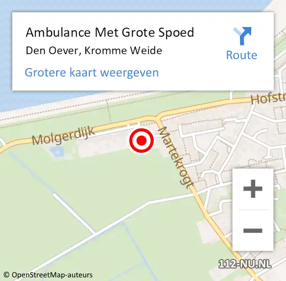 Locatie op kaart van de 112 melding: Ambulance Met Grote Spoed Naar Den Oever, Kromme Weide op 25 augustus 2014 20:50