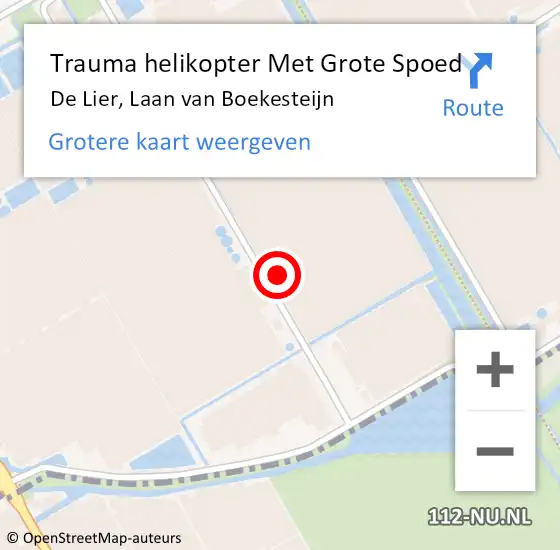 Locatie op kaart van de 112 melding: Trauma helikopter Met Grote Spoed Naar De Lier, Laan van Boekesteijn op 18 mei 2023 13:04