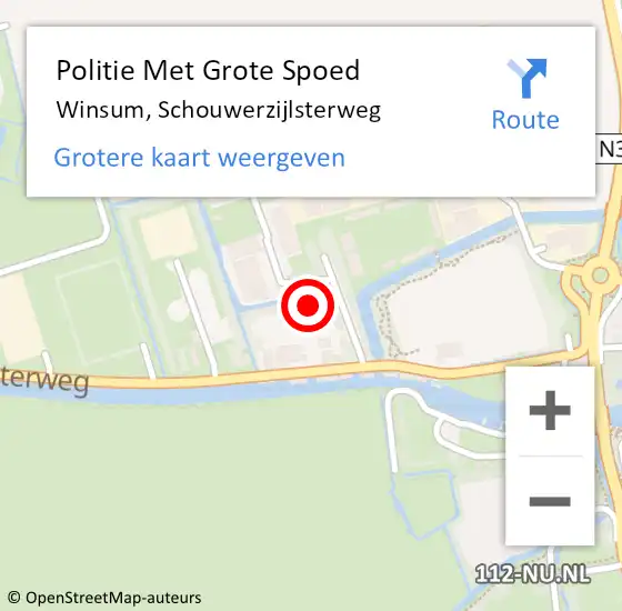 Locatie op kaart van de 112 melding: Politie Met Grote Spoed Naar Winsum, Schouwerzijlsterweg op 18 mei 2023 13:11