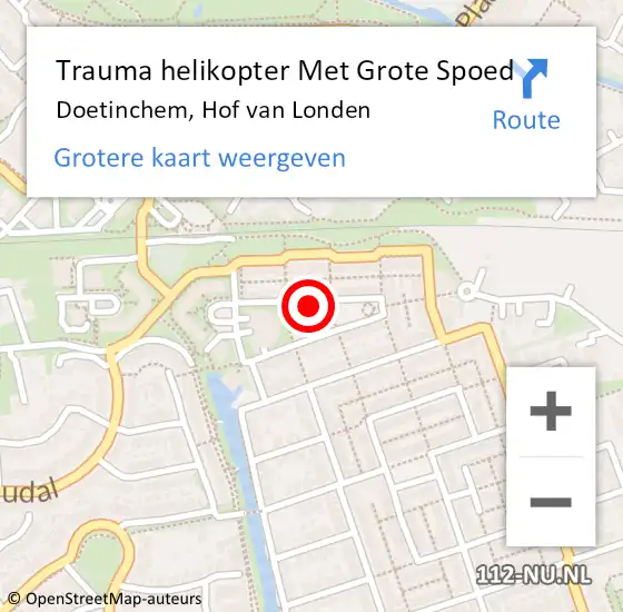 Locatie op kaart van de 112 melding: Trauma helikopter Met Grote Spoed Naar Doetinchem, Hof van Londen op 18 mei 2023 13:21