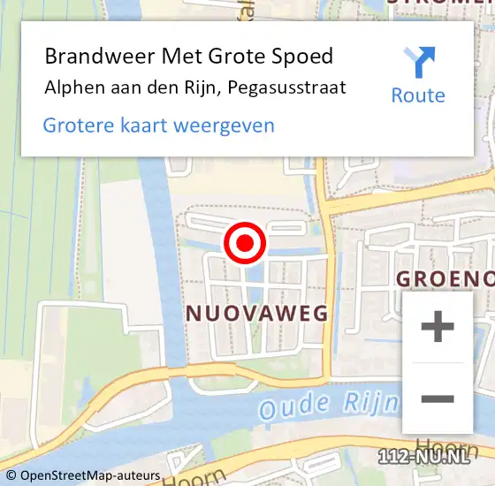 Locatie op kaart van de 112 melding: Brandweer Met Grote Spoed Naar Alphen aan den Rijn, Pegasusstraat op 18 mei 2023 13:29