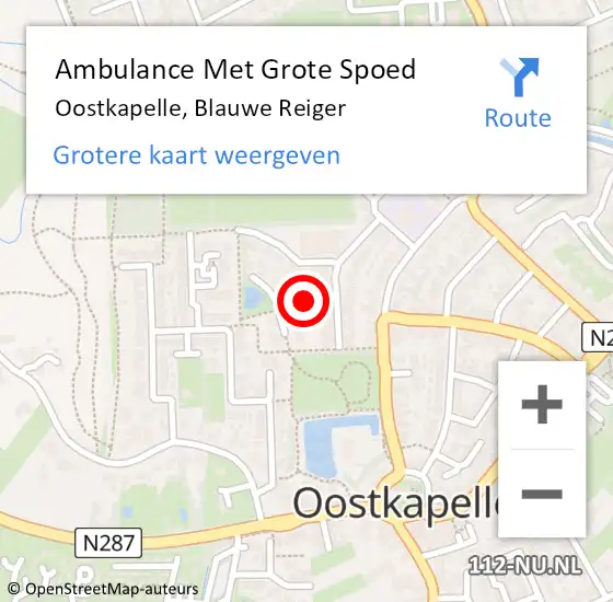 Locatie op kaart van de 112 melding: Ambulance Met Grote Spoed Naar Oostkapelle, Blauwe Reiger op 12 oktober 2013 16:59