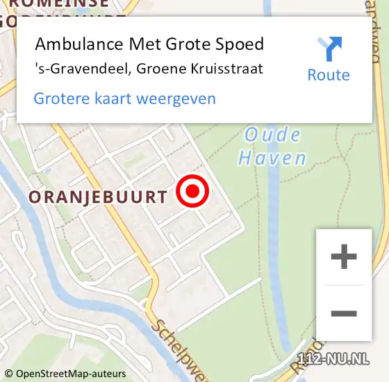 Locatie op kaart van de 112 melding: Ambulance Met Grote Spoed Naar 's-Gravendeel, Groene Kruisstraat op 18 mei 2023 13:41