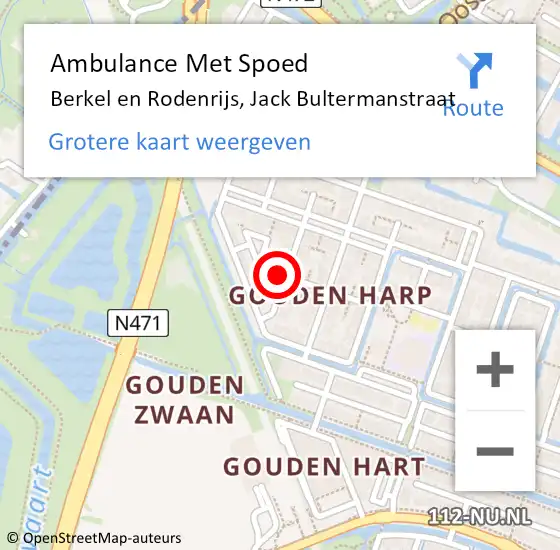 Locatie op kaart van de 112 melding: Ambulance Met Spoed Naar Berkel en Rodenrijs, Jack Bultermanstraat op 18 mei 2023 13:54