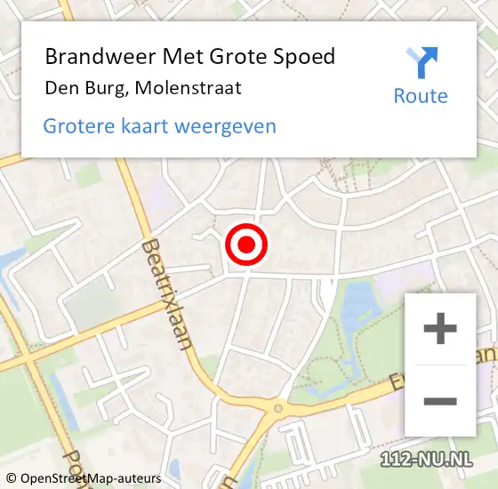 Locatie op kaart van de 112 melding: Brandweer Met Grote Spoed Naar Den Burg, Molenstraat op 18 mei 2023 13:58