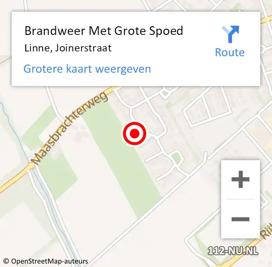 Locatie op kaart van de 112 melding: Brandweer Met Grote Spoed Naar Linne, Joinerstraat op 18 mei 2023 13:59