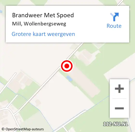 Locatie op kaart van de 112 melding: Brandweer Met Spoed Naar Mill, Wollenbergseweg op 18 mei 2023 14:04