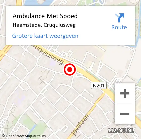 Locatie op kaart van de 112 melding: Ambulance Met Spoed Naar Heemstede, Cruquiusweg op 18 mei 2023 14:11