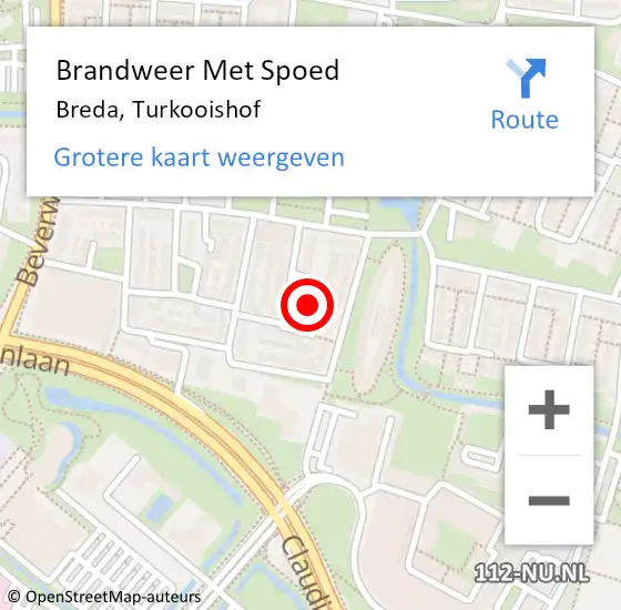 Locatie op kaart van de 112 melding: Brandweer Met Spoed Naar Breda, Turkooishof op 18 mei 2023 15:23