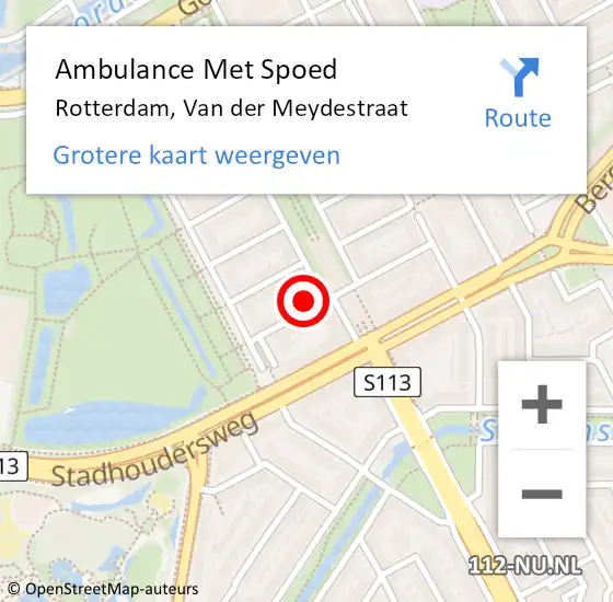 Locatie op kaart van de 112 melding: Ambulance Met Spoed Naar Rotterdam, Van der Meydestraat op 18 mei 2023 15:34