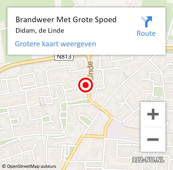 Locatie op kaart van de 112 melding: Brandweer Met Grote Spoed Naar Didam, de Linde op 18 mei 2023 15:36