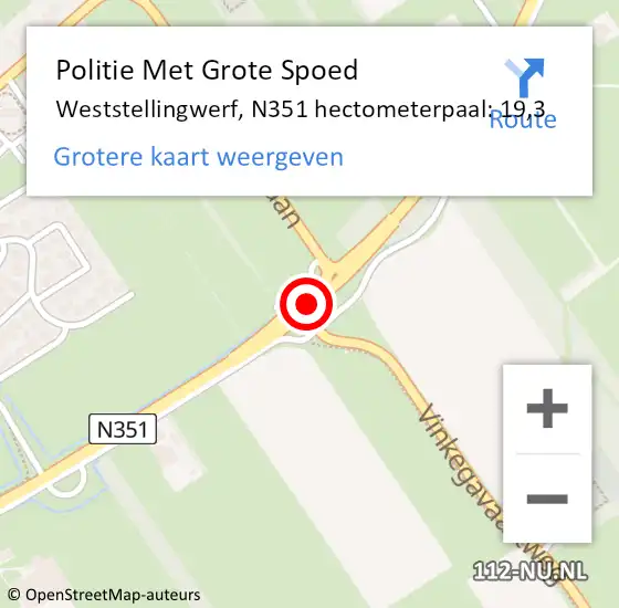 Locatie op kaart van de 112 melding: Politie Met Grote Spoed Naar Weststellingwerf, N351 hectometerpaal: 19,3 op 18 mei 2023 16:05