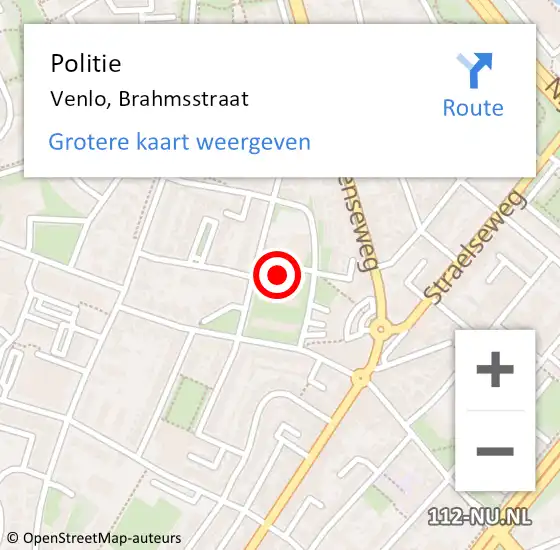 Locatie op kaart van de 112 melding: Politie Venlo, Brahmsstraat op 18 mei 2023 16:32