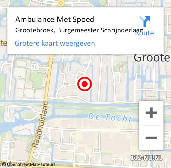 Locatie op kaart van de 112 melding: Ambulance Met Spoed Naar Grootebroek, Burgemeester Schrijnderlaan op 18 mei 2023 16:38