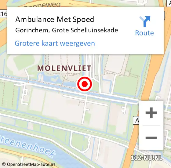 Locatie op kaart van de 112 melding: Ambulance Met Spoed Naar Gorinchem, Grote Schelluinsekade op 18 mei 2023 16:43