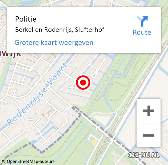 Locatie op kaart van de 112 melding: Politie Berkel en Rodenrijs, Slufterhof op 18 mei 2023 16:49