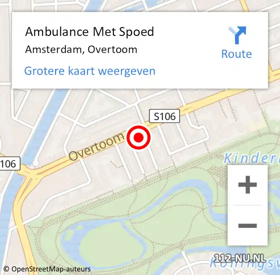 Locatie op kaart van de 112 melding: Ambulance Met Spoed Naar Amsterdam, Overtoom op 18 mei 2023 17:02