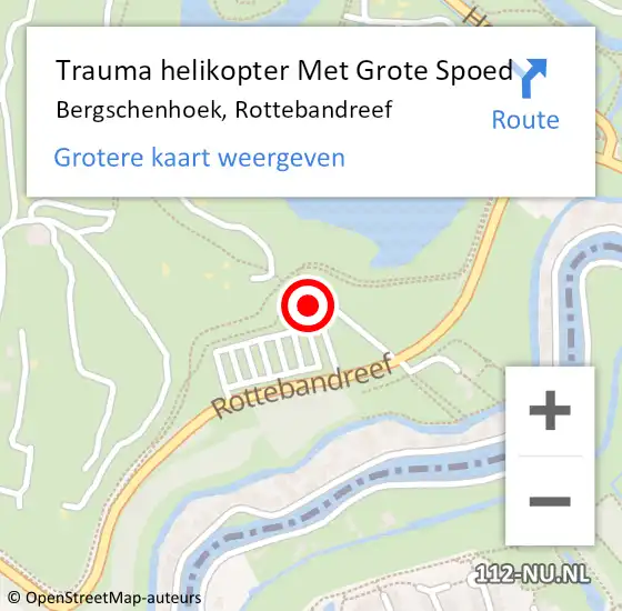 Locatie op kaart van de 112 melding: Trauma helikopter Met Grote Spoed Naar Bergschenhoek, Rottebandreef op 18 mei 2023 17:09