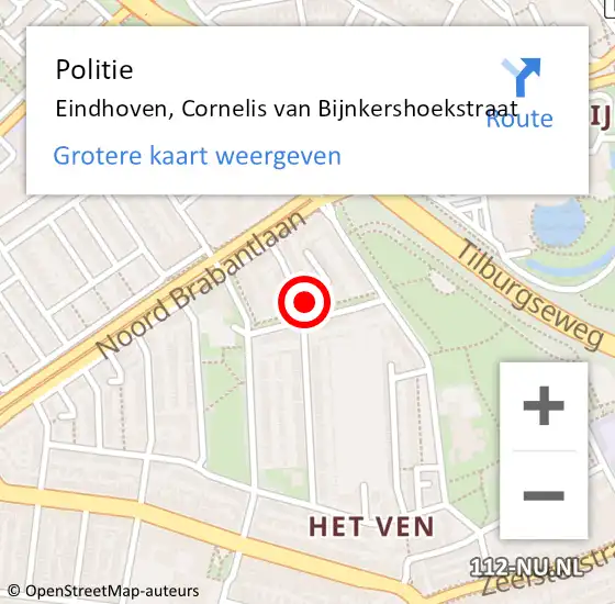 Locatie op kaart van de 112 melding: Politie Eindhoven, Cornelis van Bijnkershoekstraat op 18 mei 2023 17:18