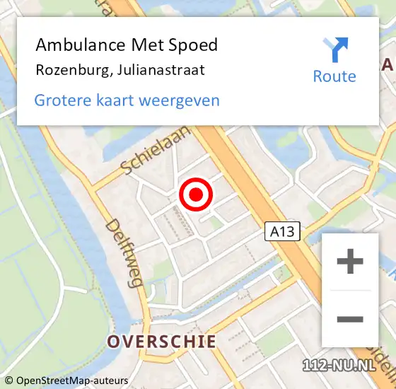 Locatie op kaart van de 112 melding: Ambulance Met Spoed Naar Rozenburg, Julianastraat op 18 mei 2023 17:19