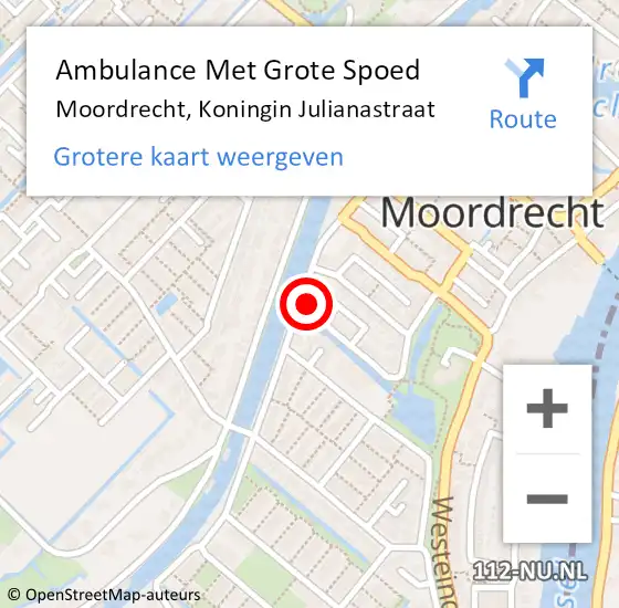 Locatie op kaart van de 112 melding: Ambulance Met Grote Spoed Naar Moordrecht, Koningin Julianastraat op 18 mei 2023 17:25