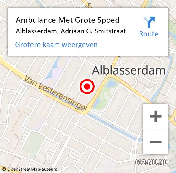 Locatie op kaart van de 112 melding: Ambulance Met Grote Spoed Naar Alblasserdam, Adriaan G. Smitstraat op 18 mei 2023 17:41