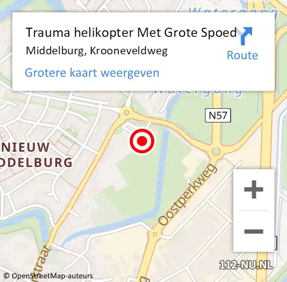 Locatie op kaart van de 112 melding: Trauma helikopter Met Grote Spoed Naar Middelburg, Krooneveldweg op 18 mei 2023 18:22