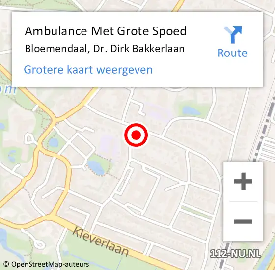 Locatie op kaart van de 112 melding: Ambulance Met Grote Spoed Naar Bloemendaal, Dr. Dirk Bakkerlaan op 18 mei 2023 18:27