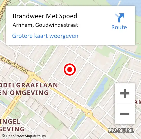 Locatie op kaart van de 112 melding: Brandweer Met Spoed Naar Arnhem, Goudwindestraat op 18 mei 2023 18:41