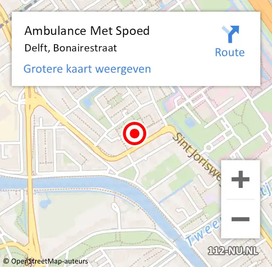 Locatie op kaart van de 112 melding: Ambulance Met Spoed Naar Delft, Bonairestraat op 18 mei 2023 18:46