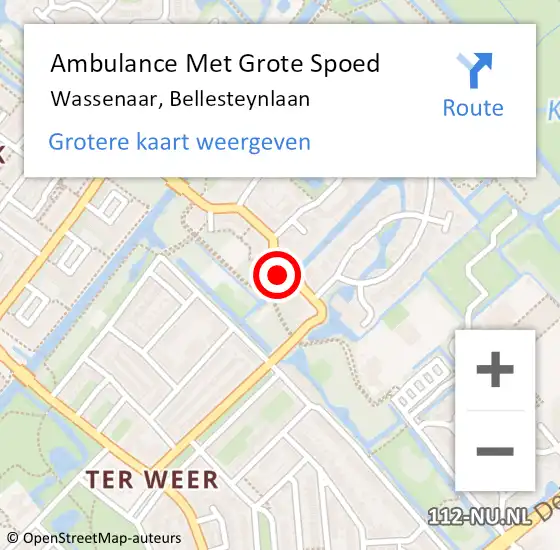 Locatie op kaart van de 112 melding: Ambulance Met Grote Spoed Naar Wassenaar, Bellesteynlaan op 18 mei 2023 19:07