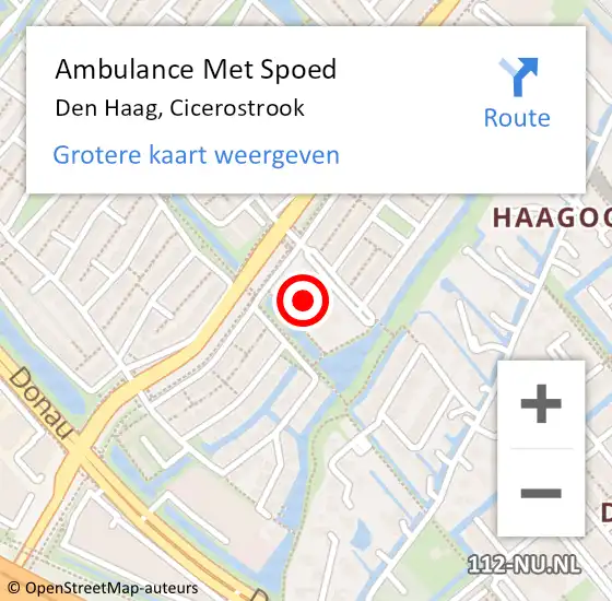 Locatie op kaart van de 112 melding: Ambulance Met Spoed Naar Den Haag, Cicerostrook op 18 mei 2023 19:50