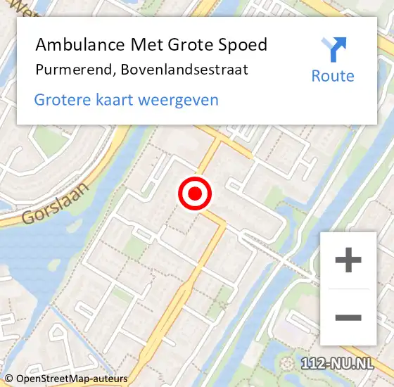 Locatie op kaart van de 112 melding: Ambulance Met Grote Spoed Naar Purmerend, Bovenlandsestraat op 18 mei 2023 20:08