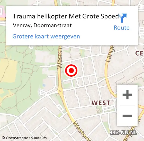 Locatie op kaart van de 112 melding: Trauma helikopter Met Grote Spoed Naar Venray, Doormanstraat op 18 mei 2023 20:29