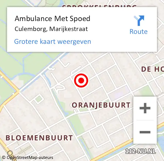 Locatie op kaart van de 112 melding: Ambulance Met Spoed Naar Culemborg, Marijkestraat op 25 augustus 2014 21:55