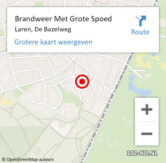 Locatie op kaart van de 112 melding: Brandweer Met Grote Spoed Naar Laren, De Bazelweg op 18 mei 2023 20:58