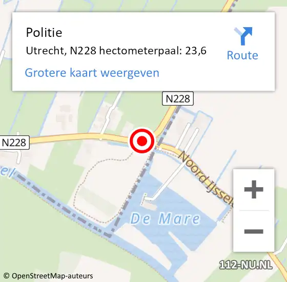 Locatie op kaart van de 112 melding: Politie Utrecht, N228 hectometerpaal: 23,6 op 18 mei 2023 21:21