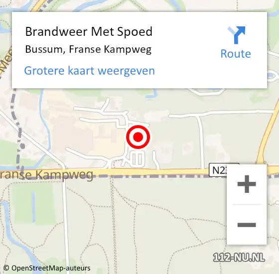 Locatie op kaart van de 112 melding: Brandweer Met Spoed Naar Bussum, Franse Kampweg op 18 mei 2023 22:32