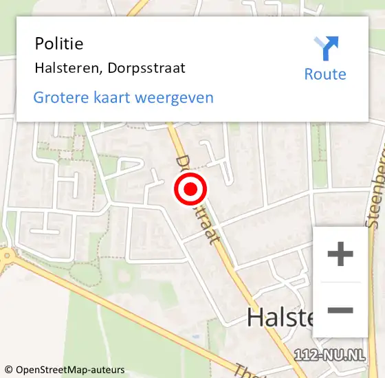 Locatie op kaart van de 112 melding: Politie Halsteren, Dorpsstraat op 25 augustus 2014 22:11