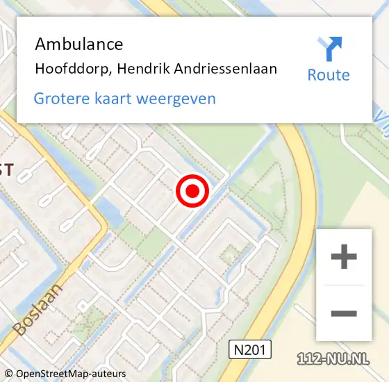 Locatie op kaart van de 112 melding: Ambulance Hoofddorp, Hendrik Andriessenlaan op 18 mei 2023 22:49