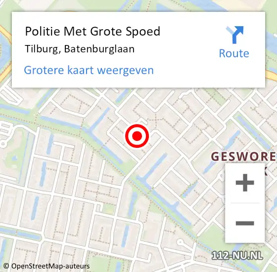 Locatie op kaart van de 112 melding: Politie Met Grote Spoed Naar Tilburg, Batenburglaan op 18 mei 2023 22:50