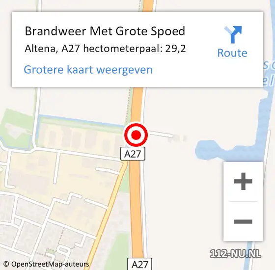 Locatie op kaart van de 112 melding: Brandweer Met Grote Spoed Naar Altena, A27 hectometerpaal: 29,2 op 18 mei 2023 22:58