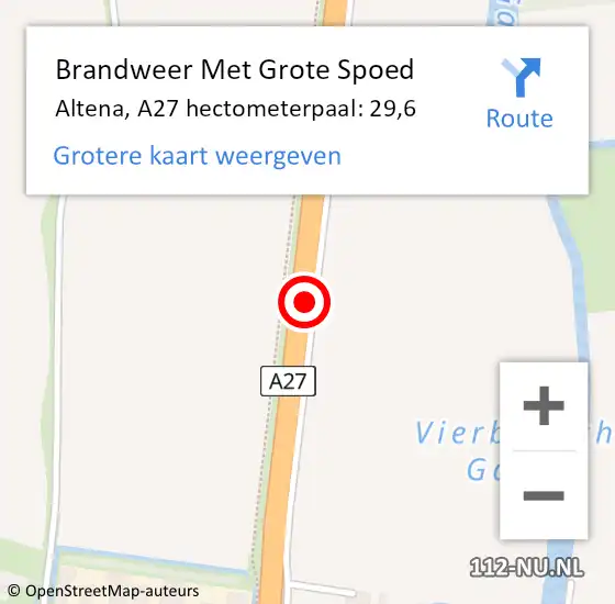 Locatie op kaart van de 112 melding: Brandweer Met Grote Spoed Naar Altena, A27 hectometerpaal: 29,6 op 18 mei 2023 23:02