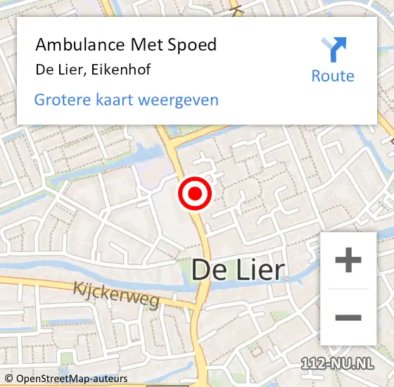 Locatie op kaart van de 112 melding: Ambulance Met Spoed Naar De Lier, Eikenhof op 18 mei 2023 23:51