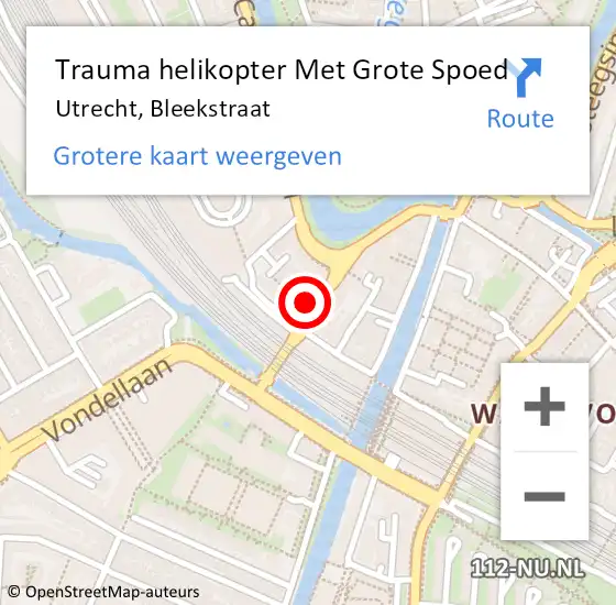 Locatie op kaart van de 112 melding: Trauma helikopter Met Grote Spoed Naar Utrecht, Bleekstraat op 19 mei 2023 02:37