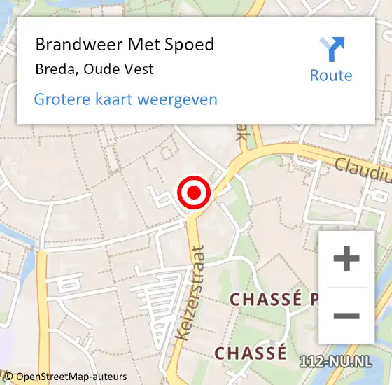 Locatie op kaart van de 112 melding: Brandweer Met Spoed Naar Breda, Oude Vest op 19 mei 2023 03:22