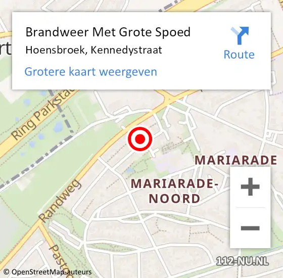 Locatie op kaart van de 112 melding: Brandweer Met Grote Spoed Naar Hoensbroek, Kennedystraat op 19 mei 2023 05:18